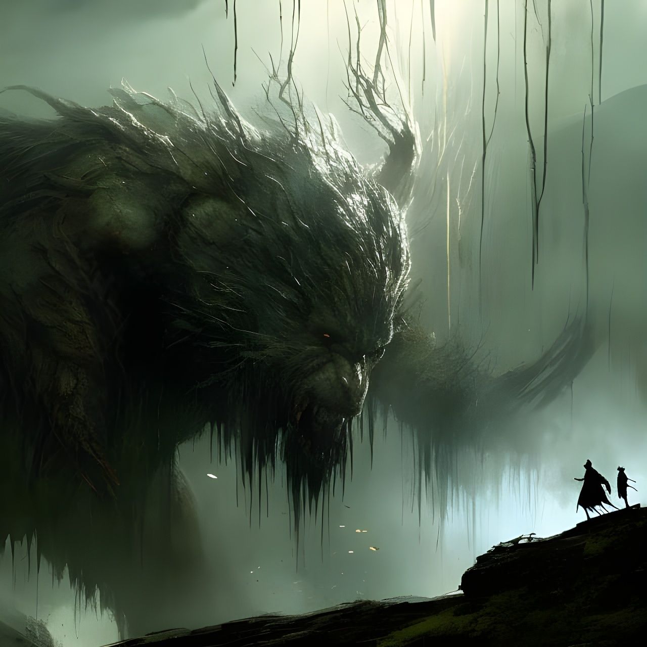 Boy and Monster in Sinister Matte Painting Style