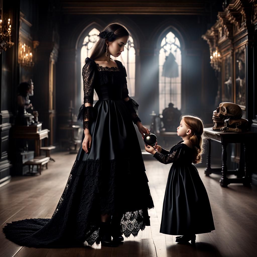 Girl with Gothic Doll: Dramatic Digital Painting