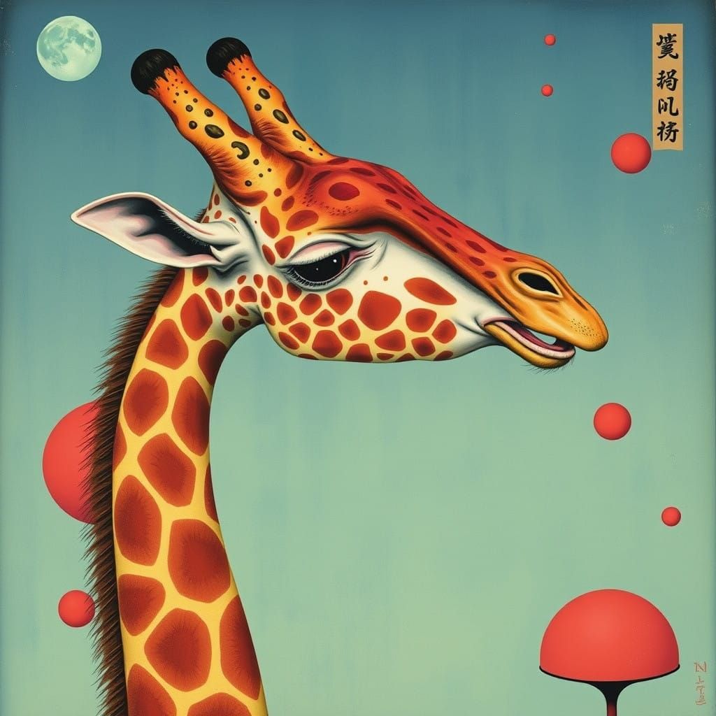 Japanese Pop Surrealism Giraffe Painting