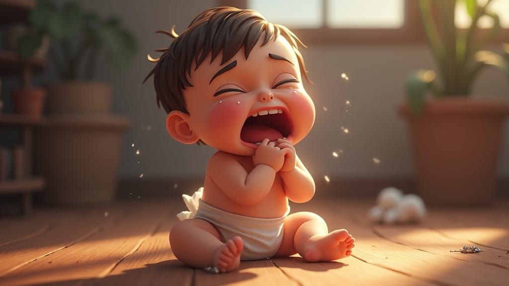 Crying Baby in 3D Anime Art Style