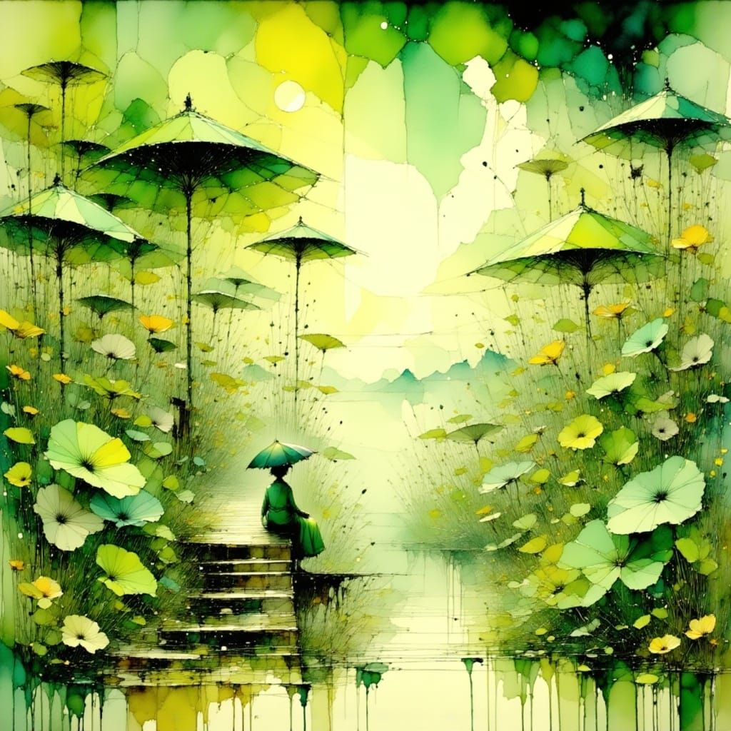 Vibrant Green Landscape with Soft Warm Light