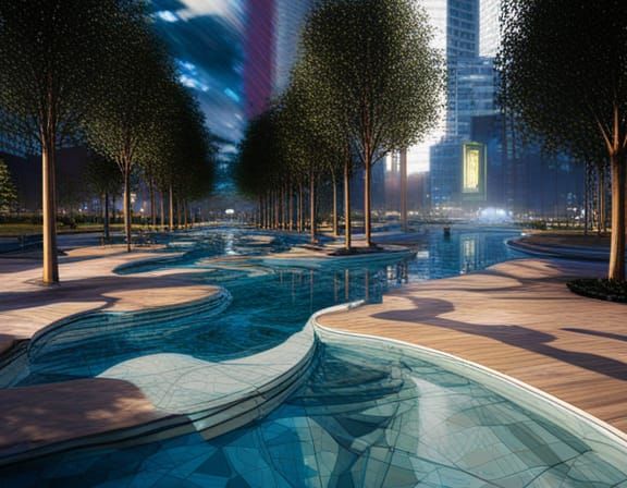 Industrial-Punk City Park with Dramatic Lighting