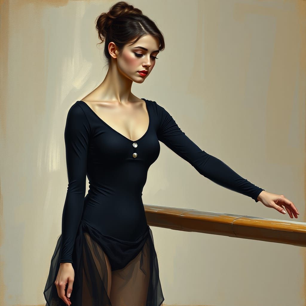 Elegant Ballerina at the Barre in a Degas-Inspired Setting