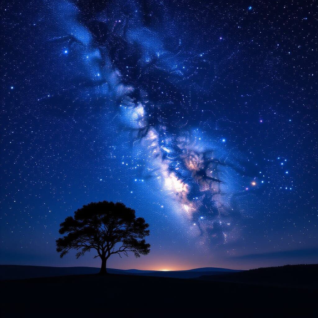 Starlit Silhouette: A Cosmic Tree at Night