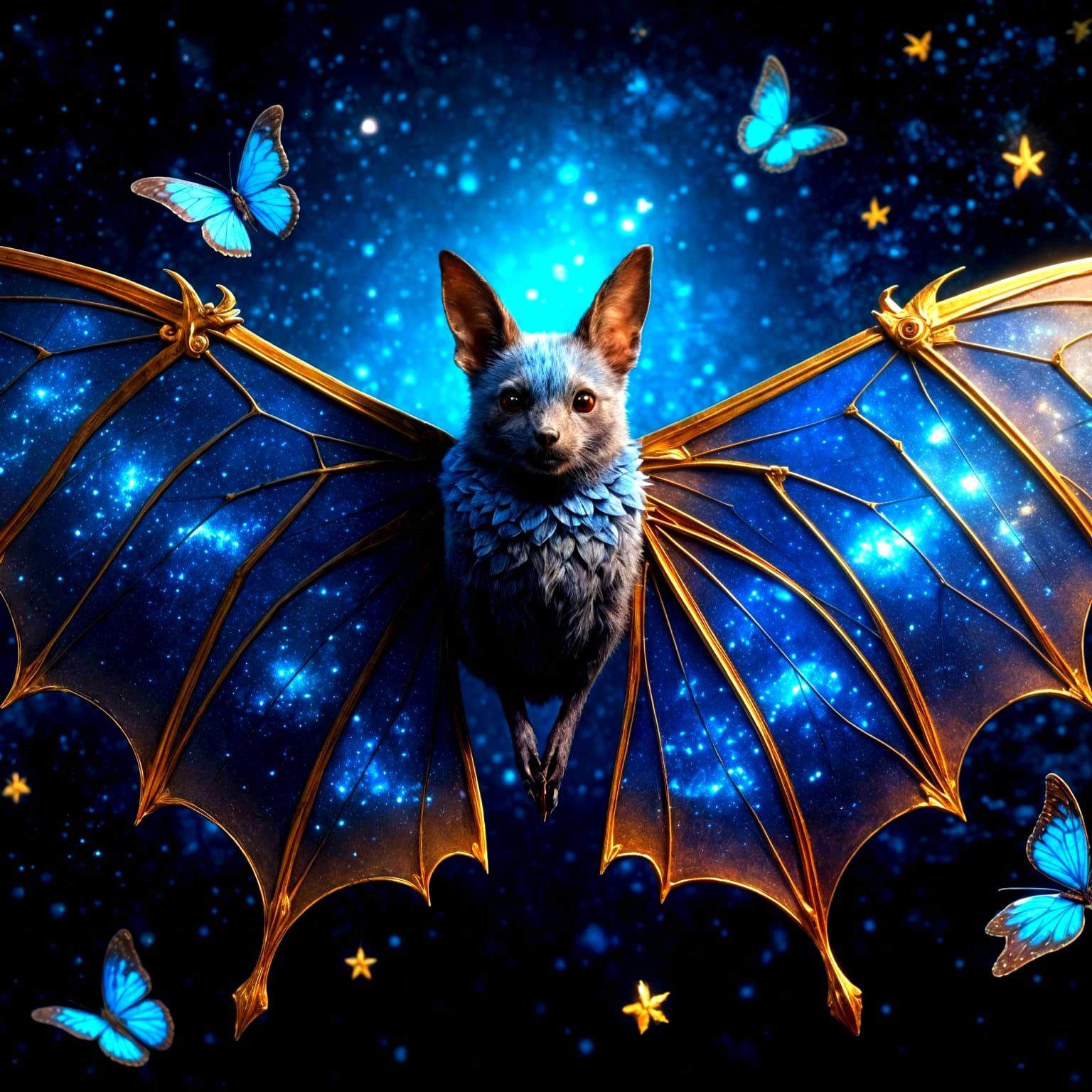 Blue Bat with Glass Butterfly Wings