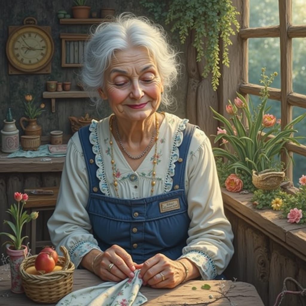 Fae Edi's enjoying sewing a teapot "cozy".