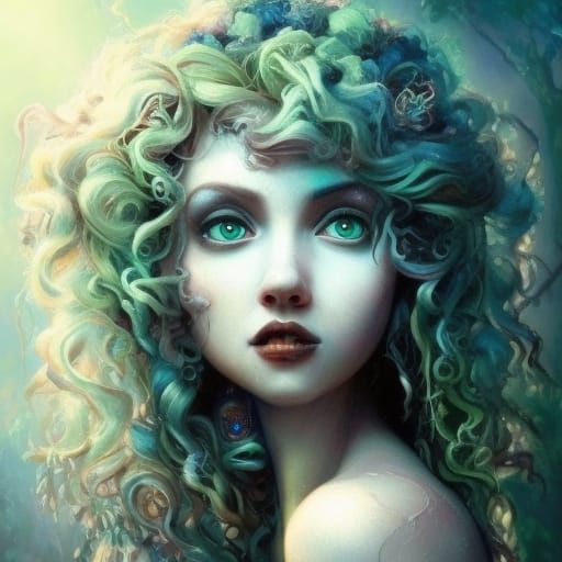 Smiling Gypsy Girl with Tulips: Hyperrealistic Portrait