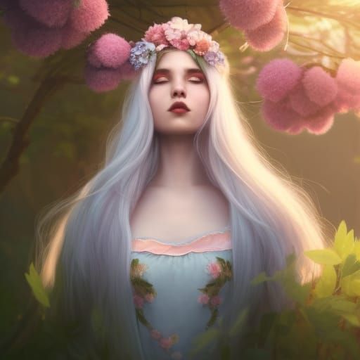 Gothic Flower Maiden Portrait in Spring Sunlight