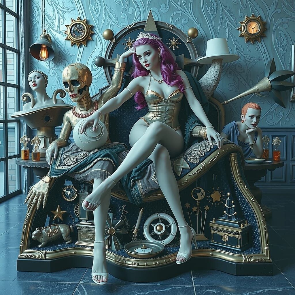 Psychedelic Surrealism: A Vibrant 3D Maximalist Scene