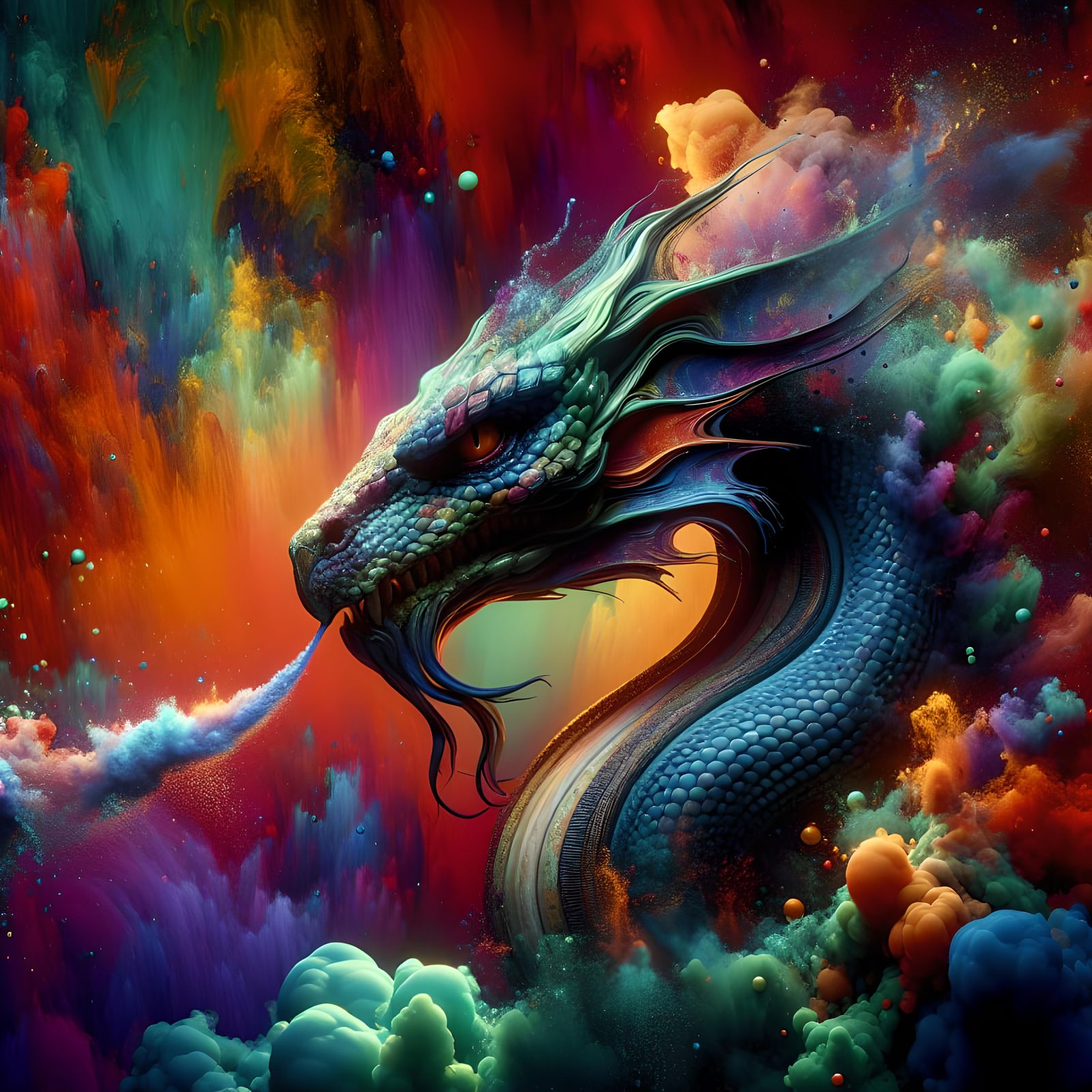Hyperrealistic Serpentine Creature in Colorful Digital Art