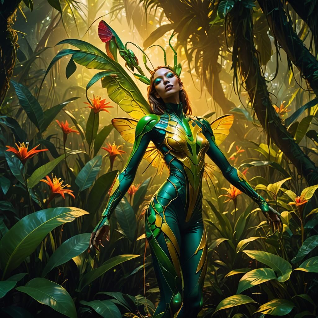 Praying Mantis Woman in Surrealist Digital Art