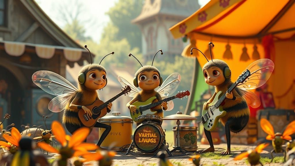 Angelic Bees Perform at Village Fair in Pixar Style