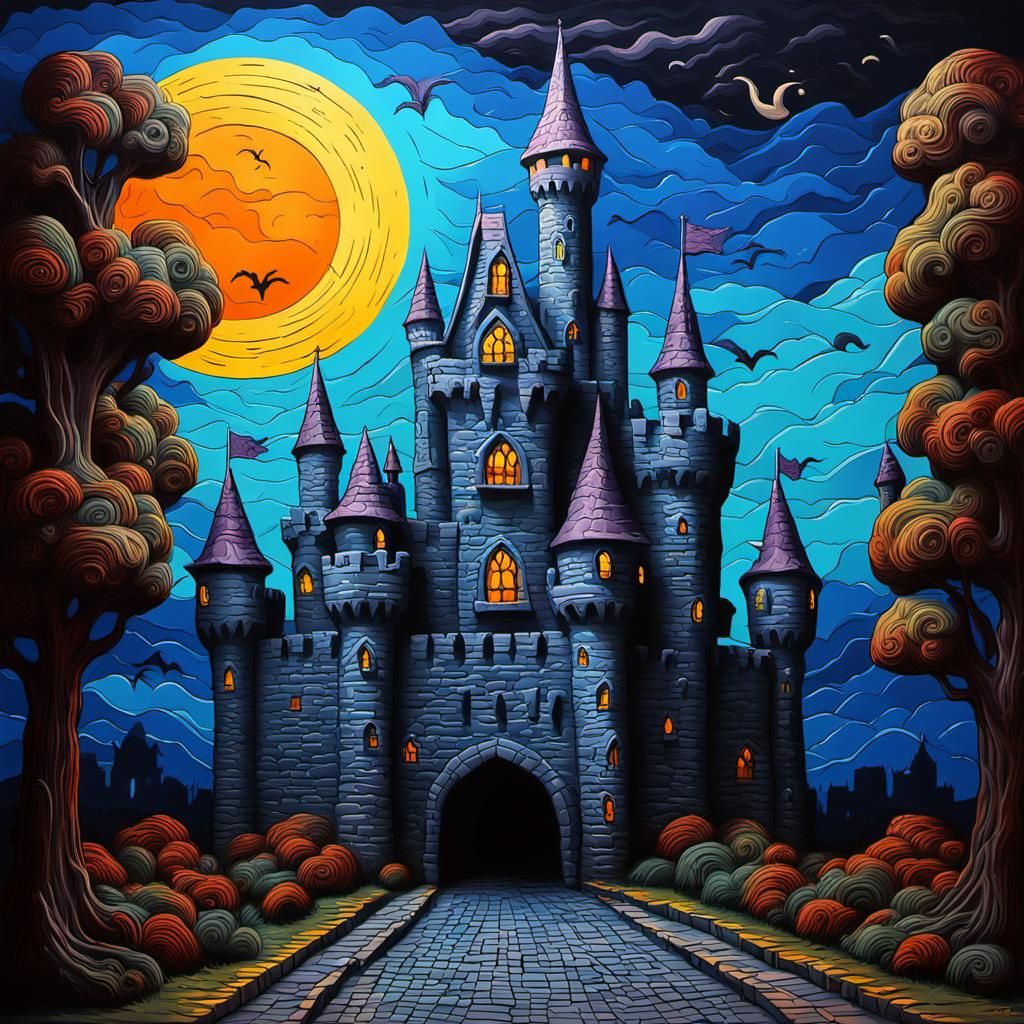 Gothic Castle Sculpture in Cartoon Street Art Style