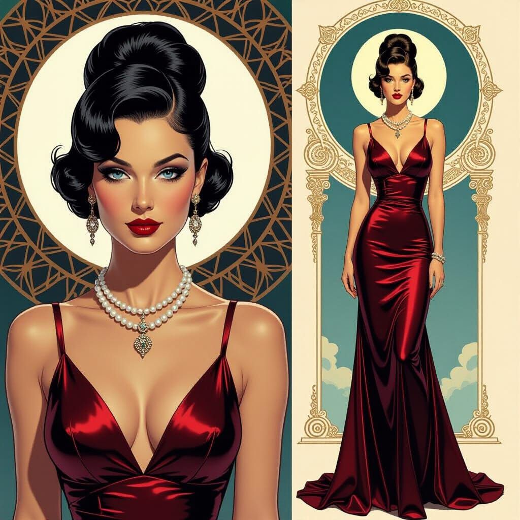 1950s Pin-Up Woman in Style of James Jean and Alex Ross