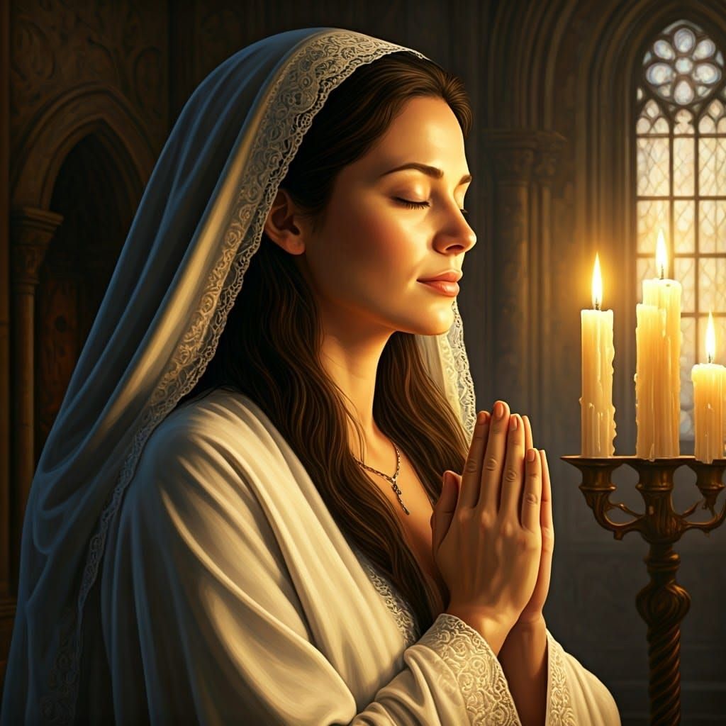 Serene Woman Praying in Warm Candlelight