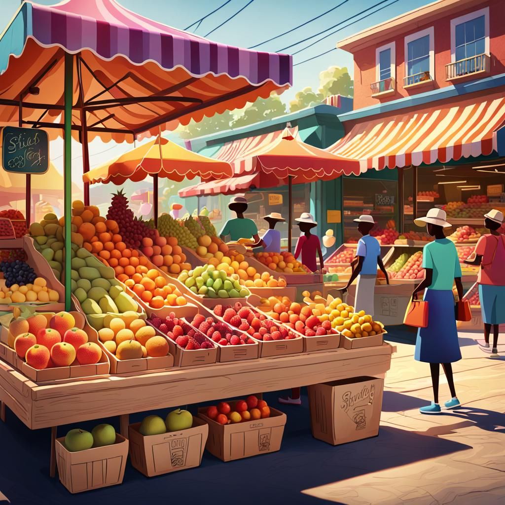 Stick Figures Shopping at Fruit Stand: Concept Art