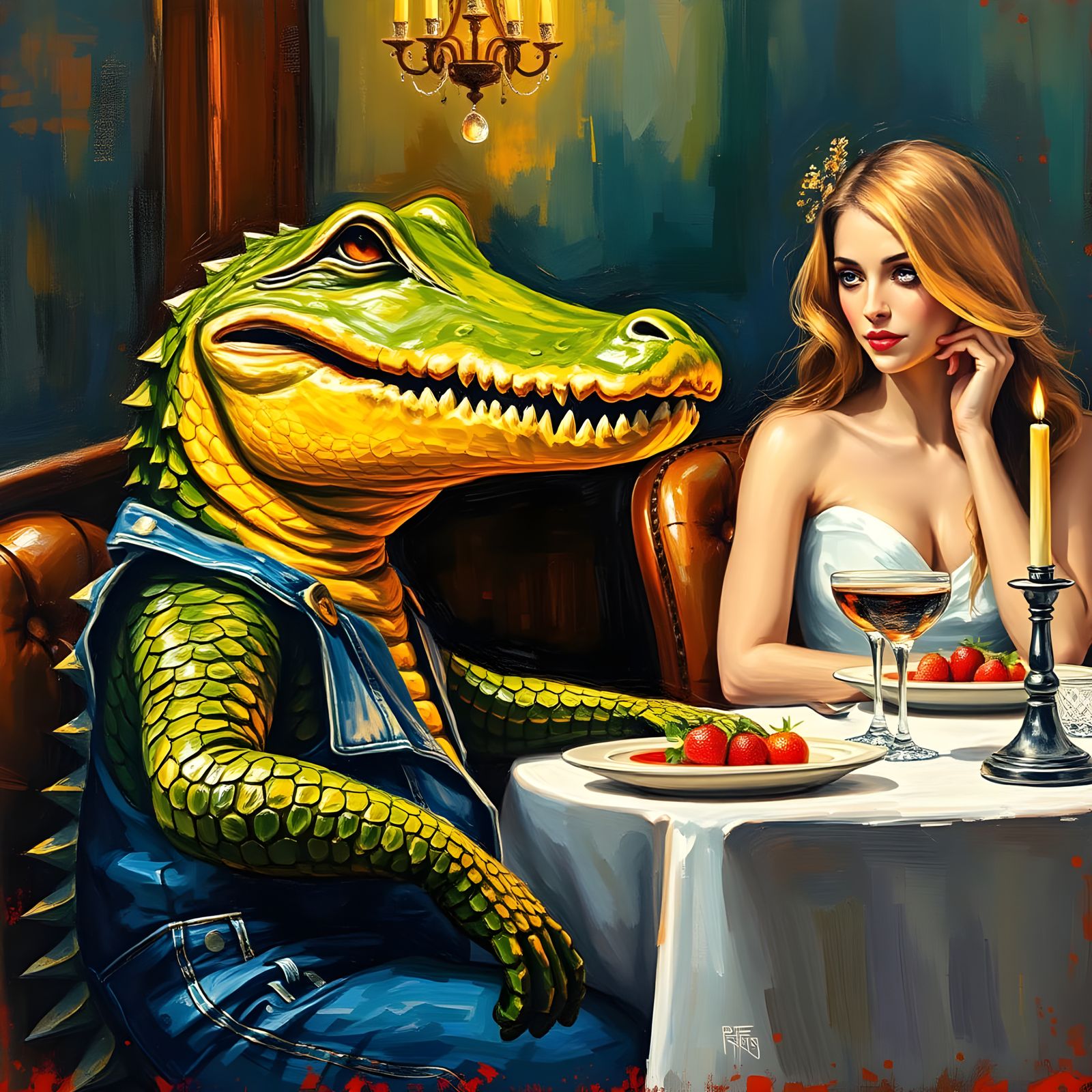 Alligator in Overalls: Expressionist Restaurant Scene