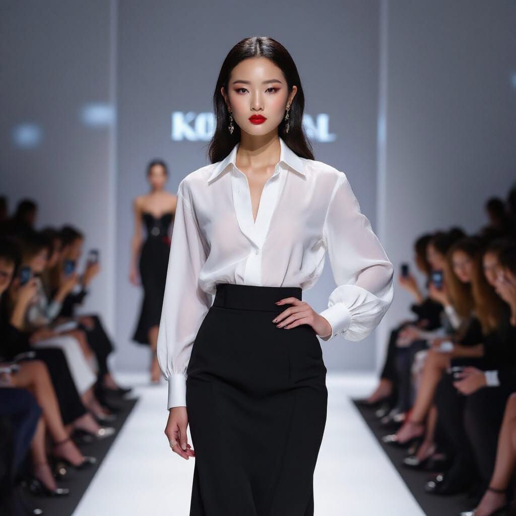Confident Korean Model on Runway: Fashion Show