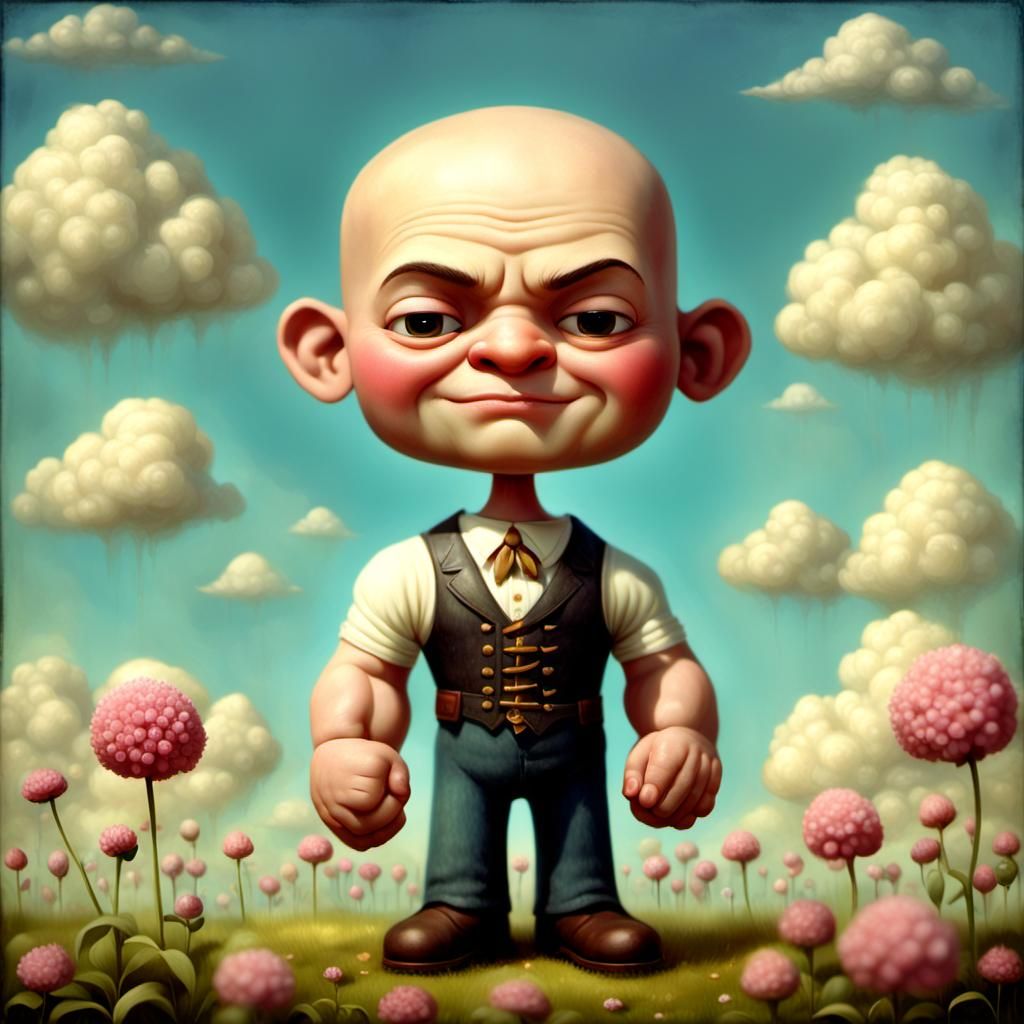 Humorous Muscular Man with Flower, Pixar Style