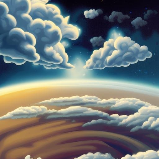 Cartoon Clouds in Space: Digital Art Masterpiece