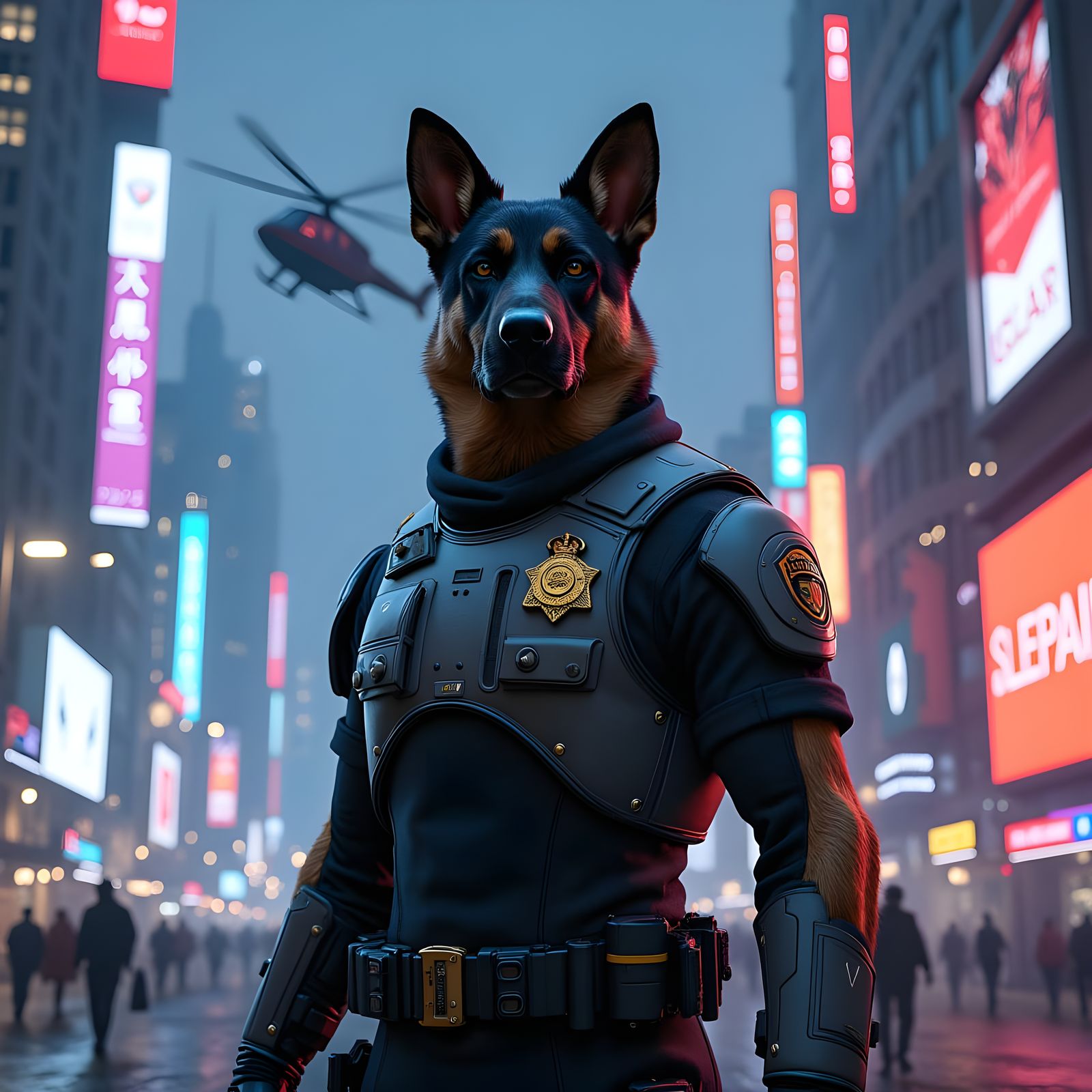 Futuristic German Shepherd K9 Police Officer on Duty