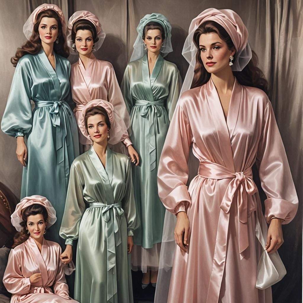 Elegant Woman in Silk Robes and Bouffant Hair