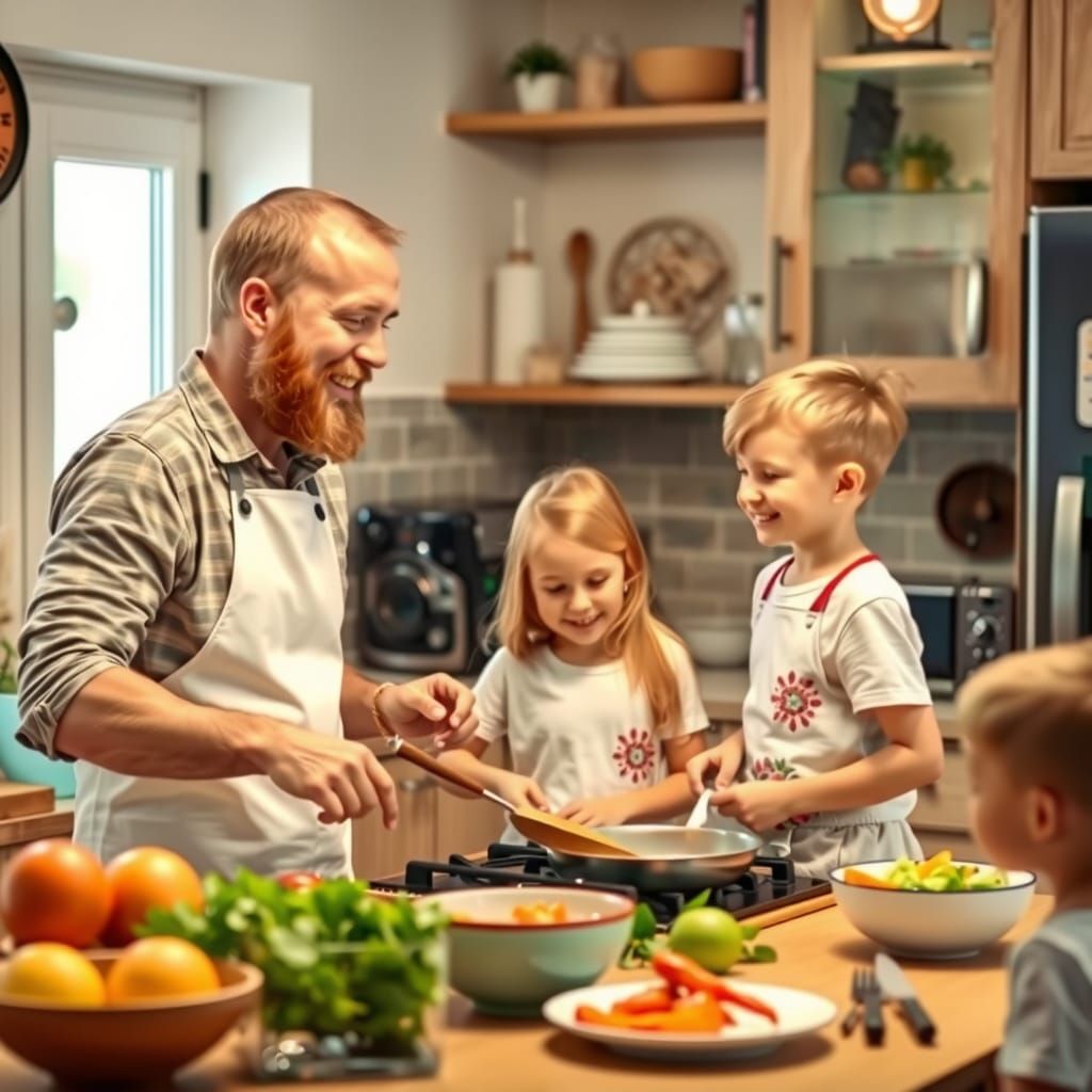 Dad Cooking Like a Pro Chef for Family