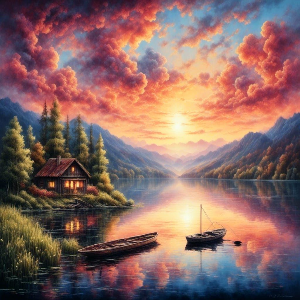 Spring Sunrise Over Conesus Lake Watercolor