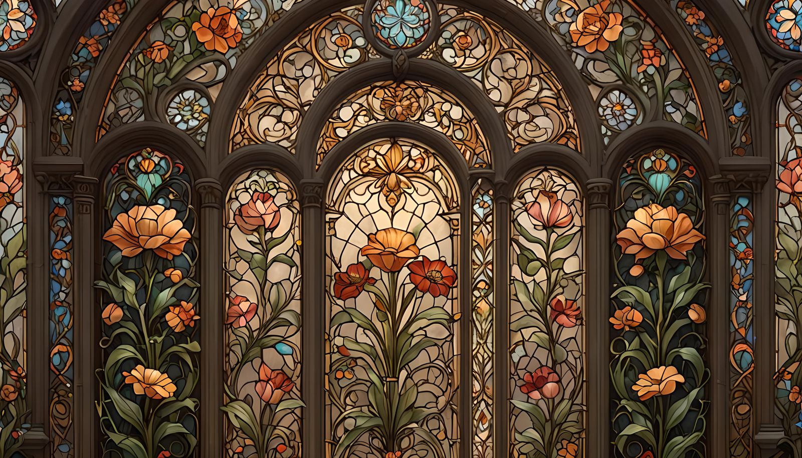 Art Nouveau Stained Glass with Floral Patterns