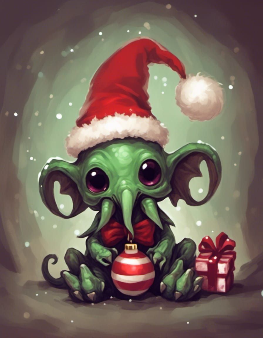 Baby Cthulhu in a Christmas Hat