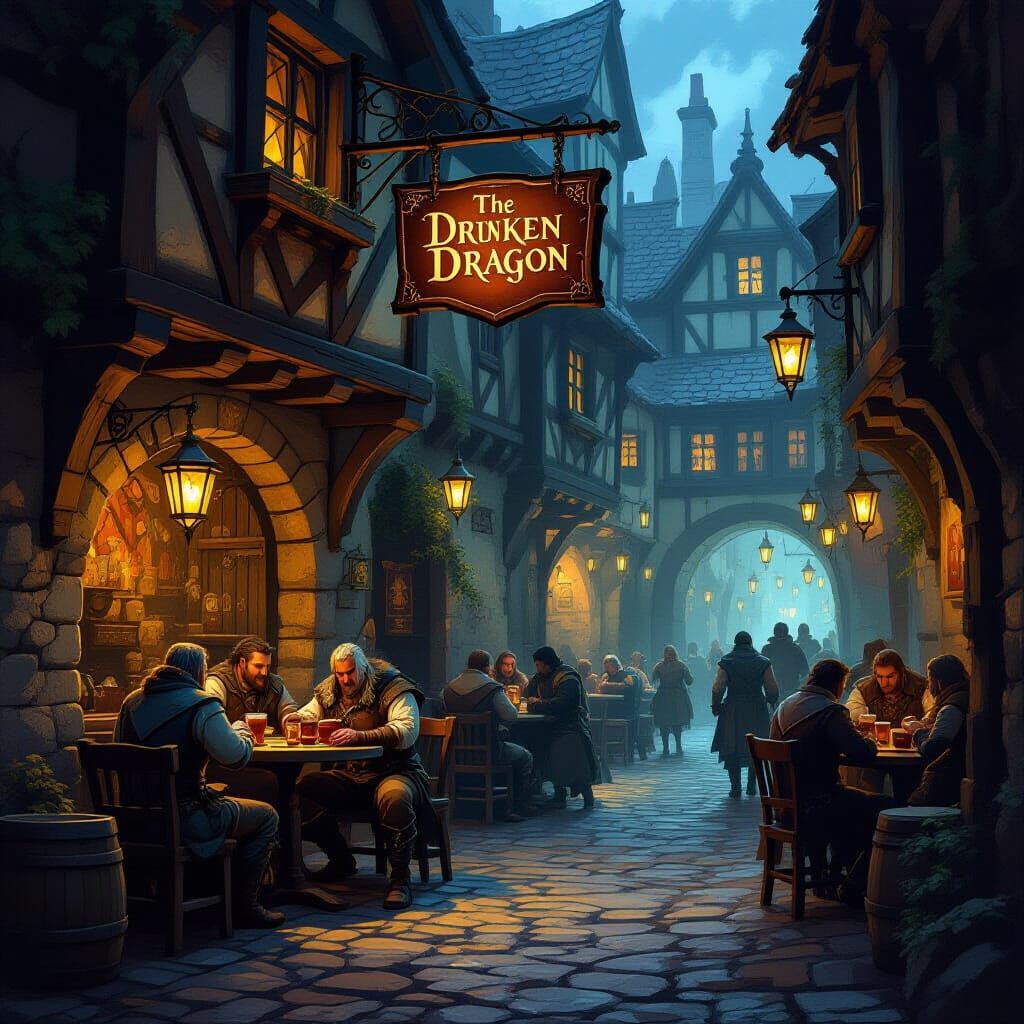 Bustling Medieval Tavern & Alleyway Concept Art