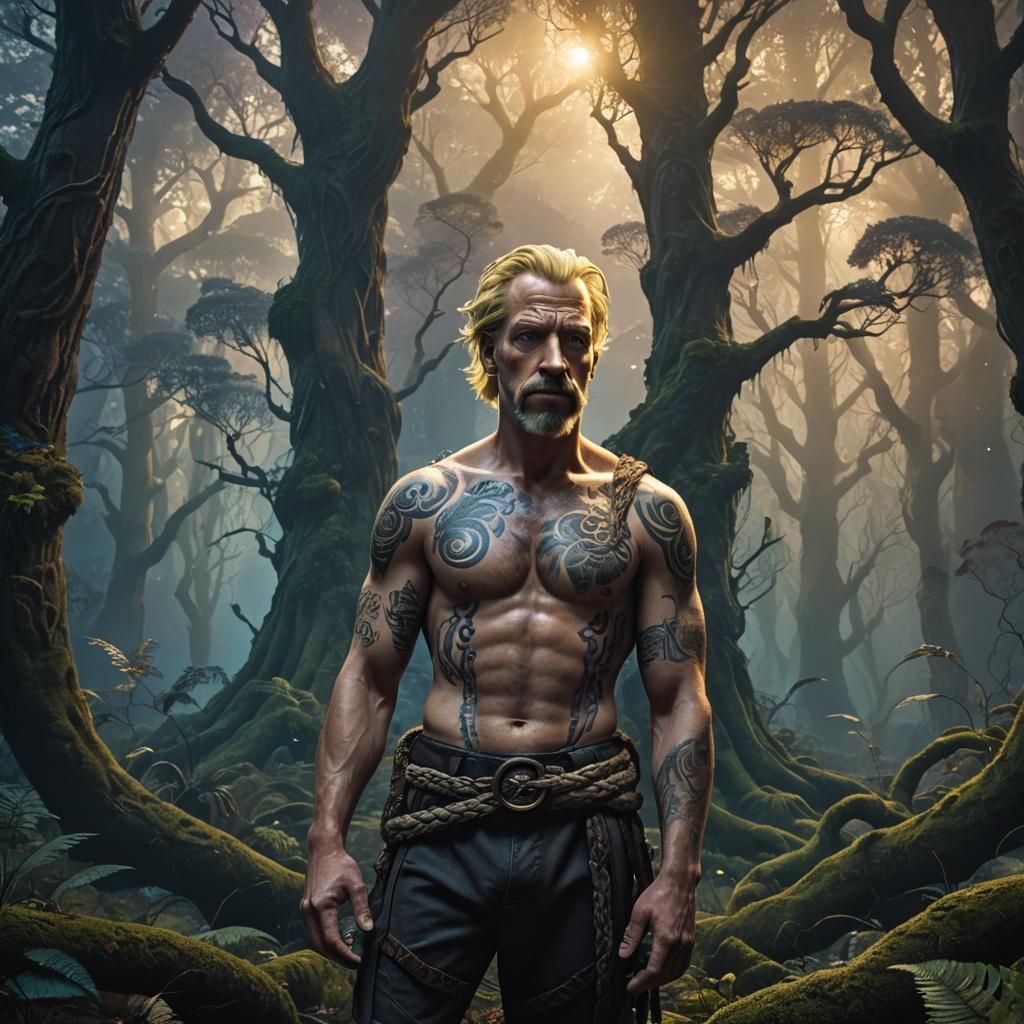 Heroic Homer Simpson in Mystical Forest