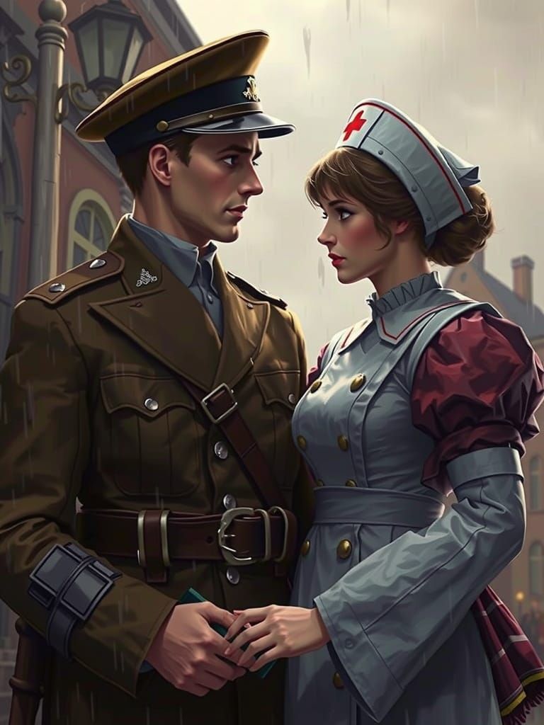 Rainy Day Farewell in War-Torn City, 1917