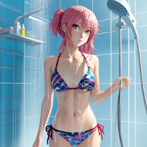 Anime Girl in Shower, Manga Style