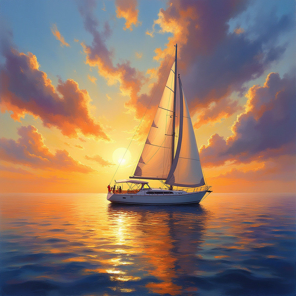 Sailboat at Sunset in Impressionistic Style