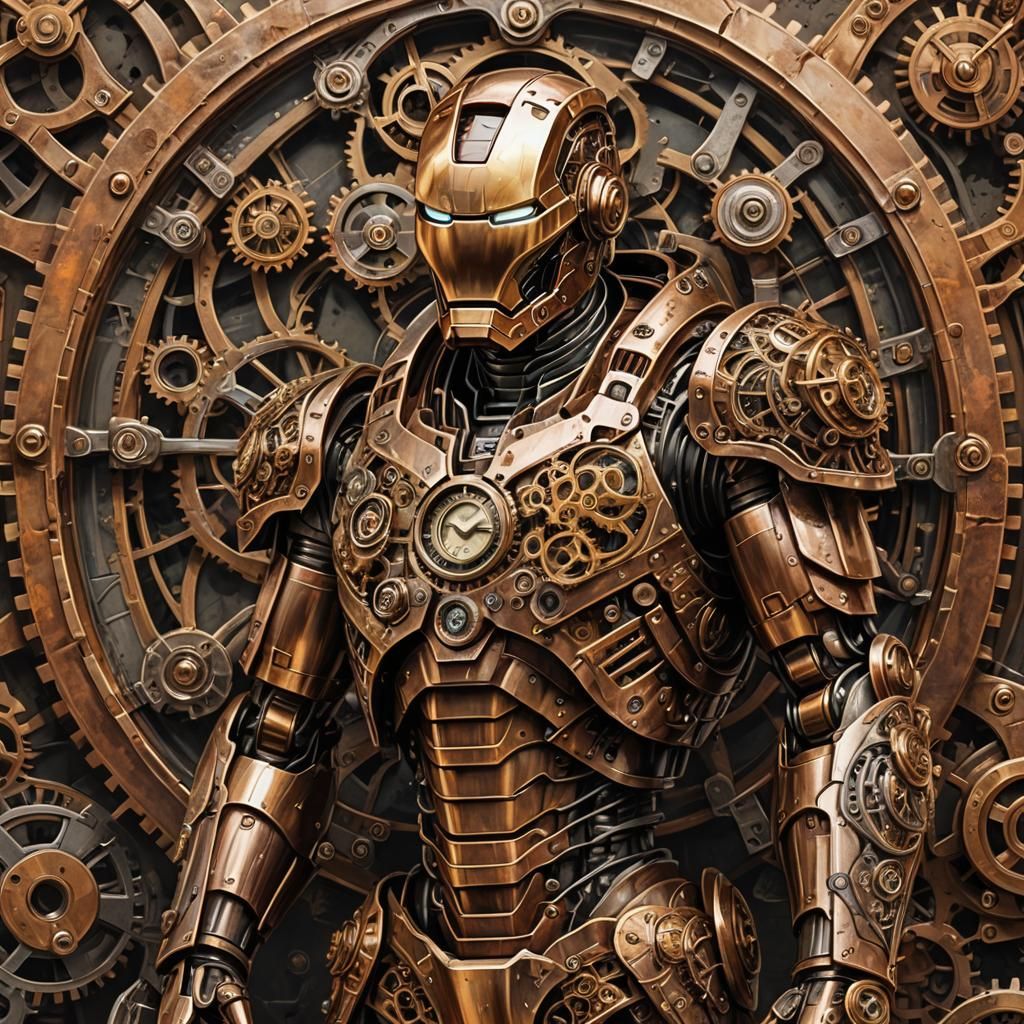 Steampunk Robot Levitates with Intricate Clockwork Details