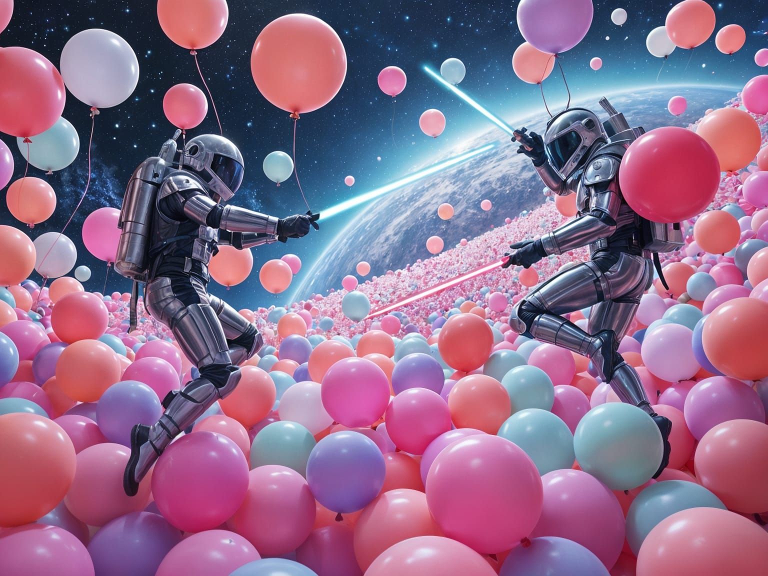 Galactic Balloon Battle: A Whimsical Space Conflict