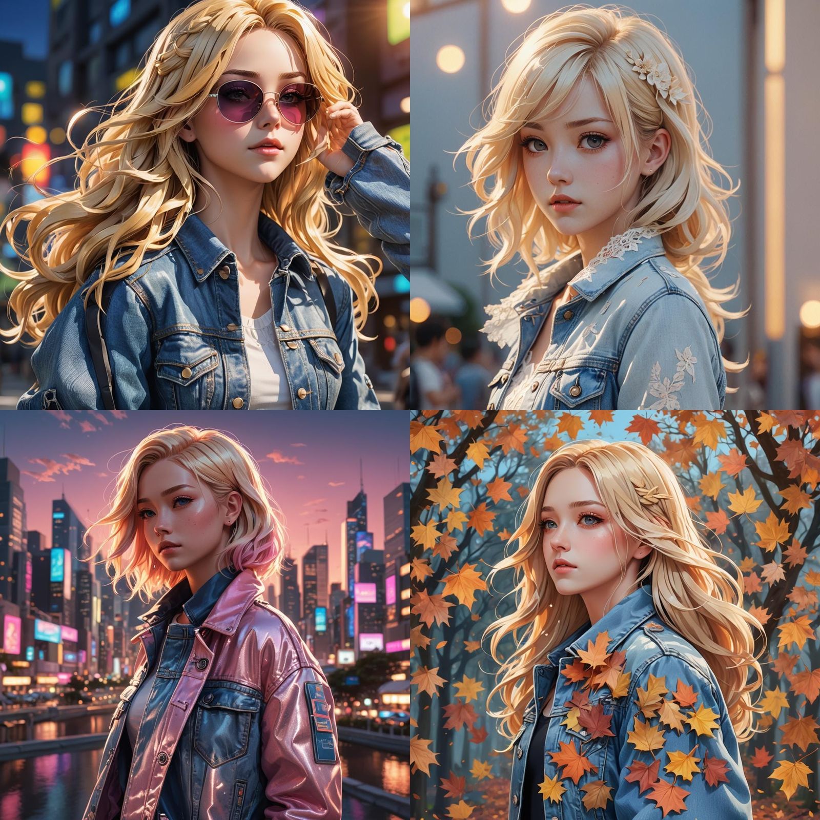 Anime Girl in Denim Jacket: 3D Rendered Art