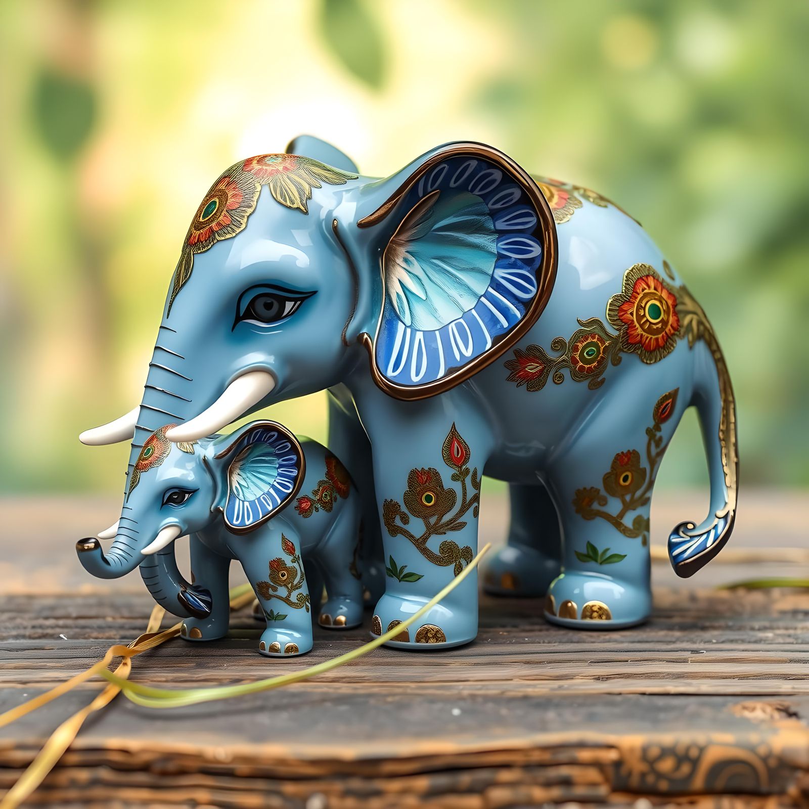 Enameled Glass Elephant Figurines: Wholesome Art Photography