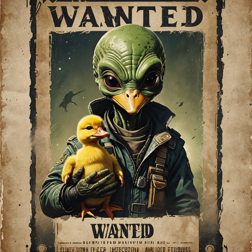 Vintage Wanted Poster: Alien Duck Smuggler