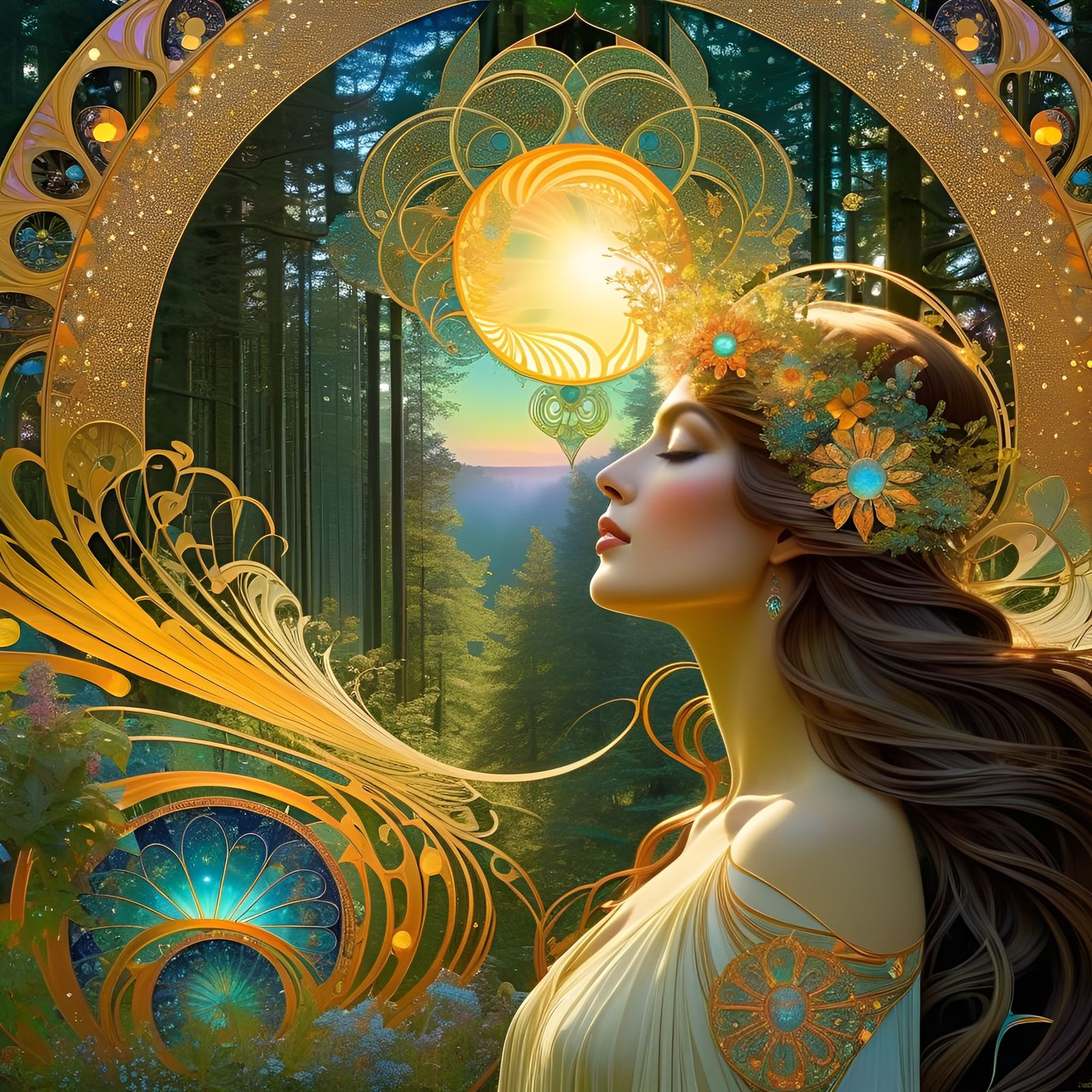Art Nouveau Portrait: Sensuality in a Psychedelic Forest