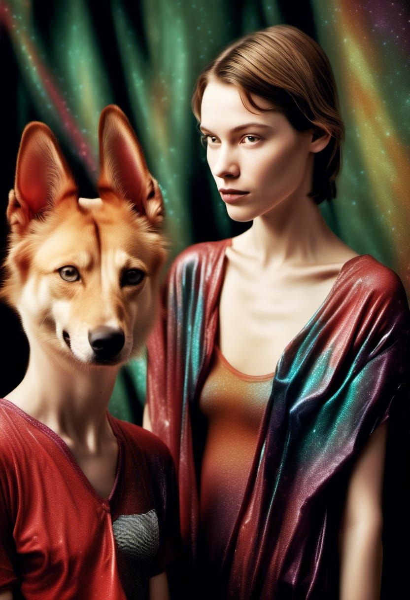 Hyperrealistic Alien Portrait with Pets and Friends