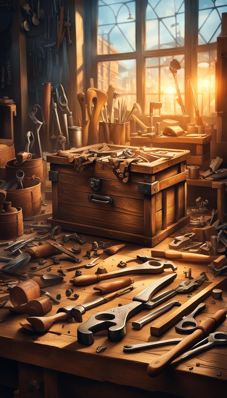 Wooden Box Spilling Tools in Leonardo da Vinci Style
