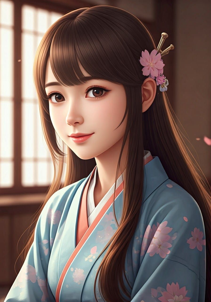 Woman in Kimono: 3D Anime Art Inspired by Genshin Impact