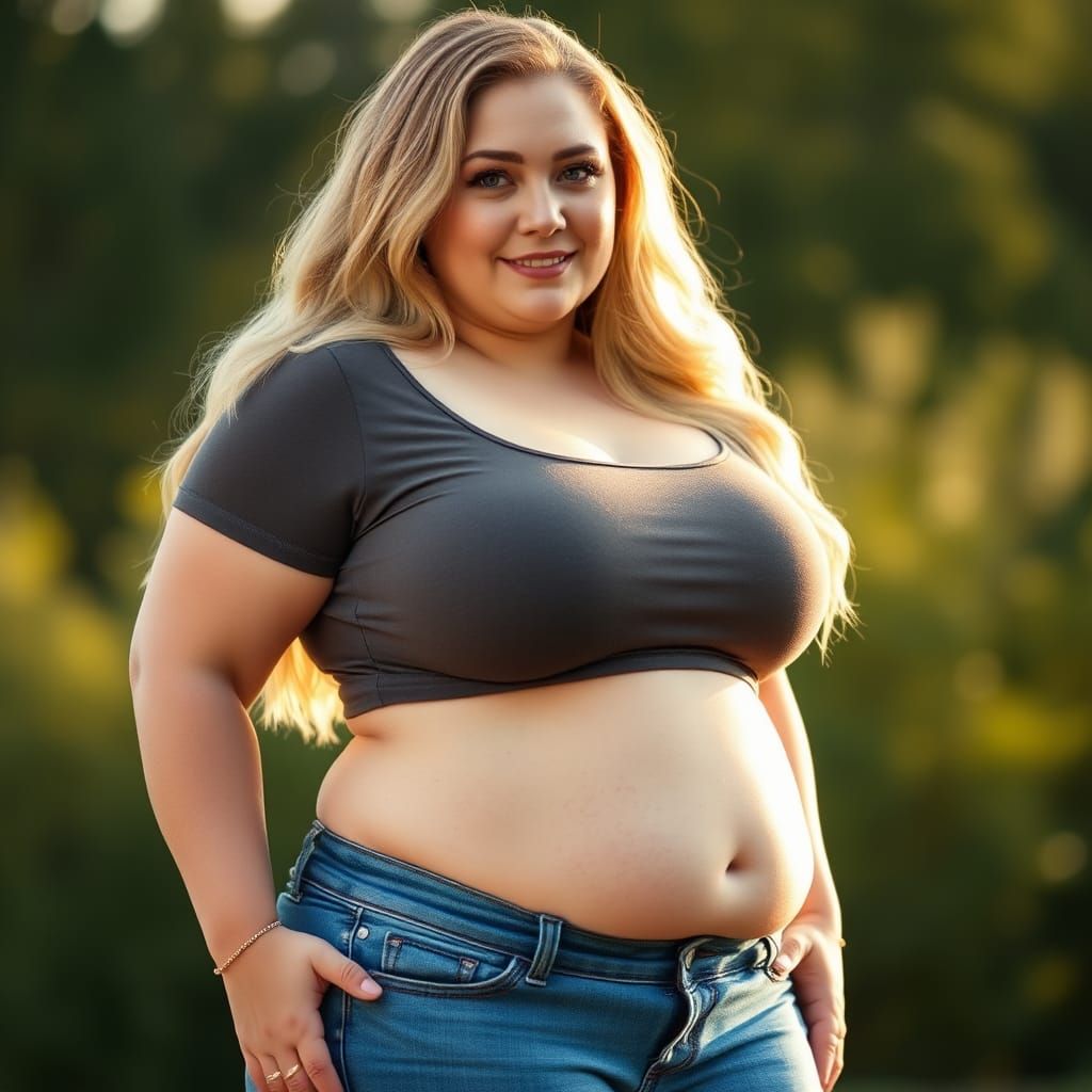 Confident Plus-Size Woman in Blue Jeans