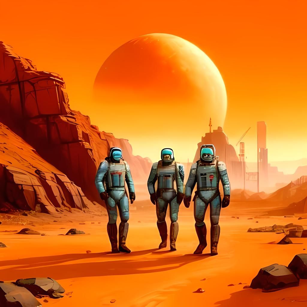Soviet Cosmonauts on Mars: Retro-Futuristic Sci-Fi Art