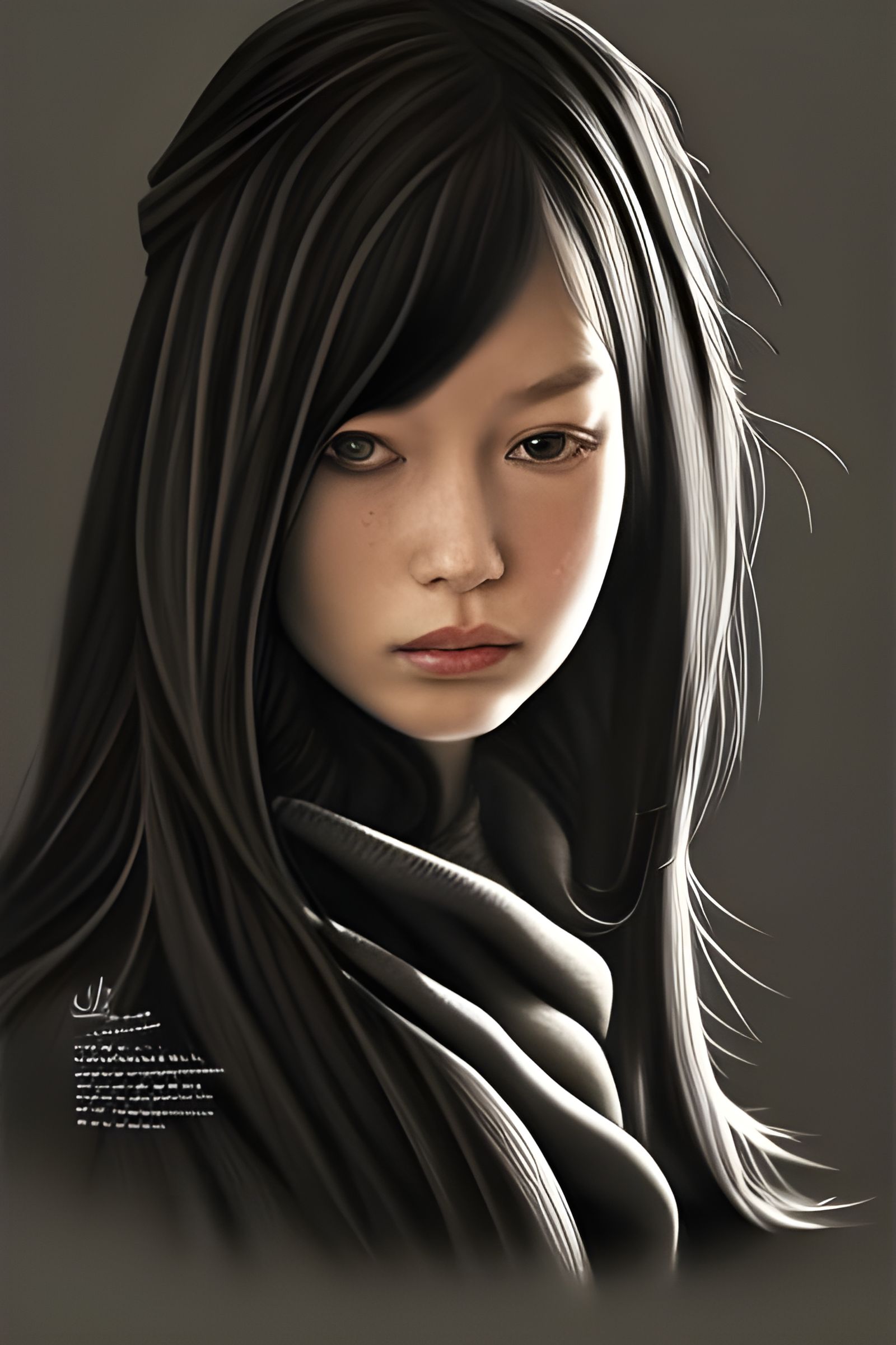 Woman with Long Black Hair in Digital Painting
