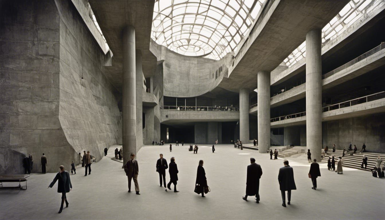 Sovietwave Hall with Brutalist Architecture