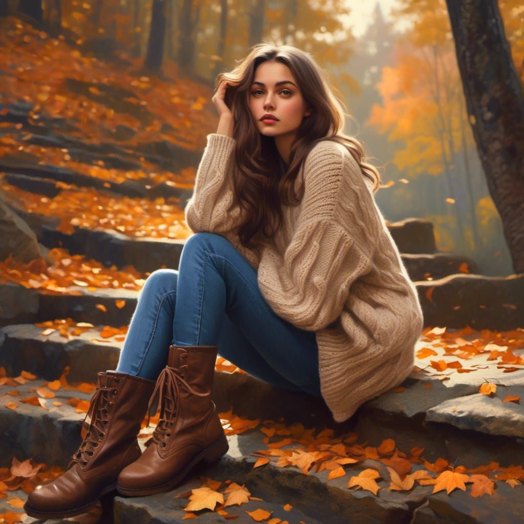 Woman in Forest: Vintage Style Illustration