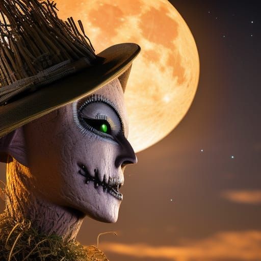Eerie Scarecrow Portrait with Pumpkin Head